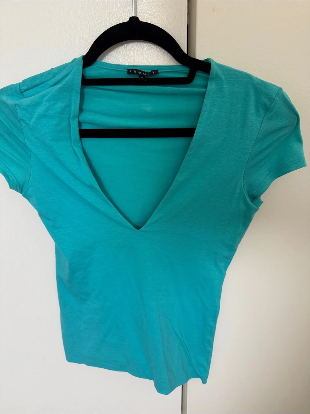 Y2K Theory turquoise fitted deep-V tshirt tee